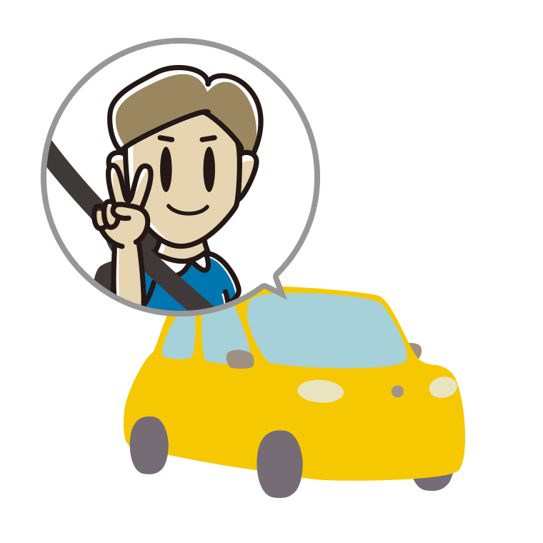 車でピースをする男性のイラスト【色あり、背景なし】透過PNG