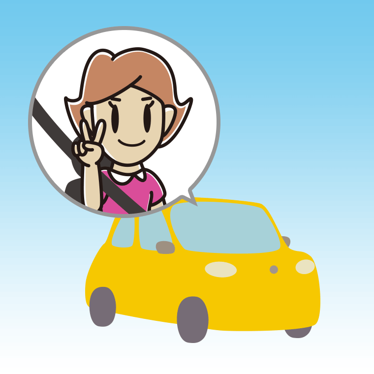 車でピースをする女性のイラスト【色、背景あり】PNG