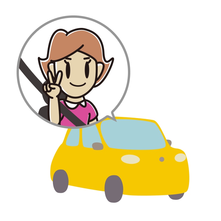 車でピースをする女性のイラスト【色あり、背景なし】透過PNG