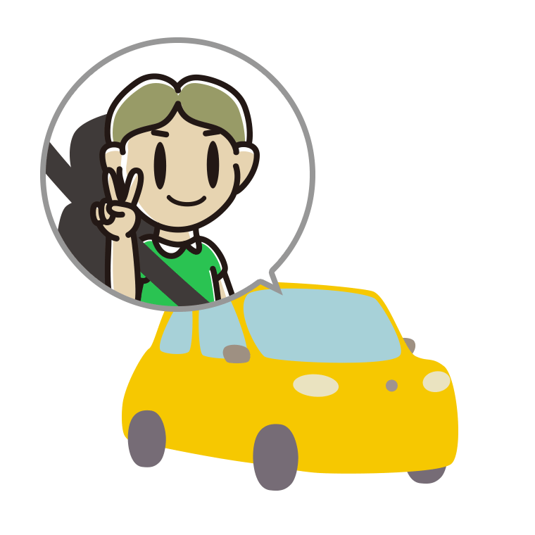 車でピースをする小学生男子のイラスト【色あり、背景なし】透過PNG