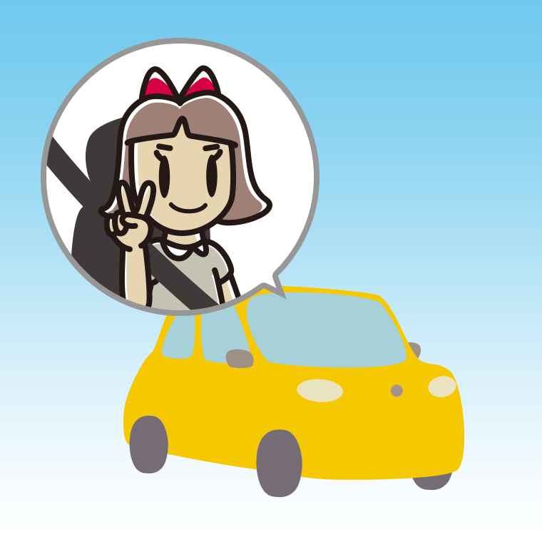 車でピースをする小学生女子のイラスト【色、背景あり】PNG