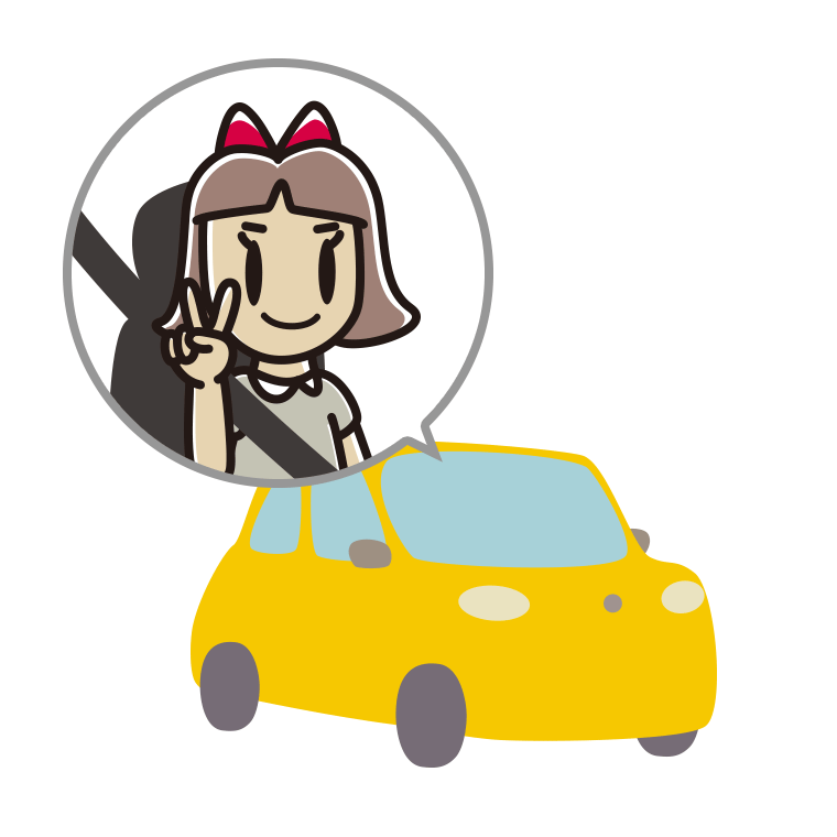 車でピースをする小学生女子のイラスト【色あり、背景なし】透過PNG
