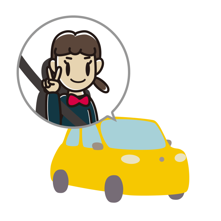 車でピースをする女子中学生のイラスト【色あり、背景なし】透過PNG