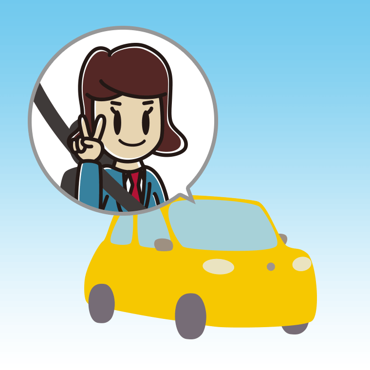 車でピースをする女子高校生のイラスト【色、背景あり】PNG