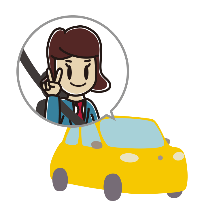 車でピースをする女子高校生のイラスト【色あり、背景なし】透過PNG