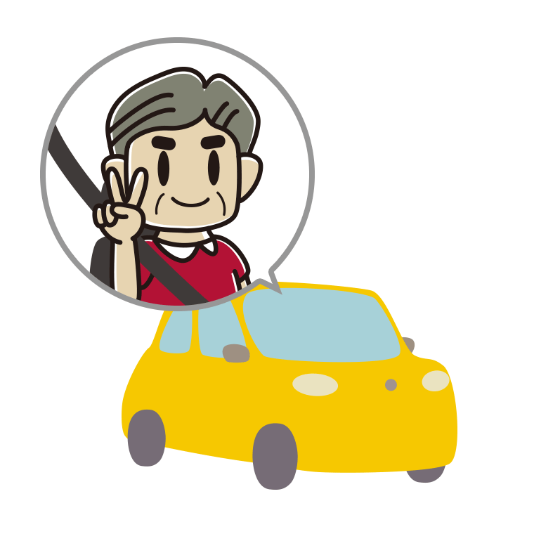 車でピースをするおじさんのイラスト【色あり、背景なし】透過PNG