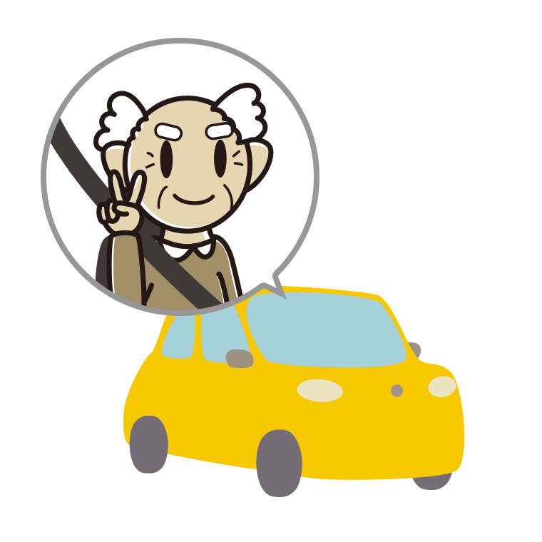 車でピースをするおじいさんのイラスト【色あり、背景なし】透過PNG