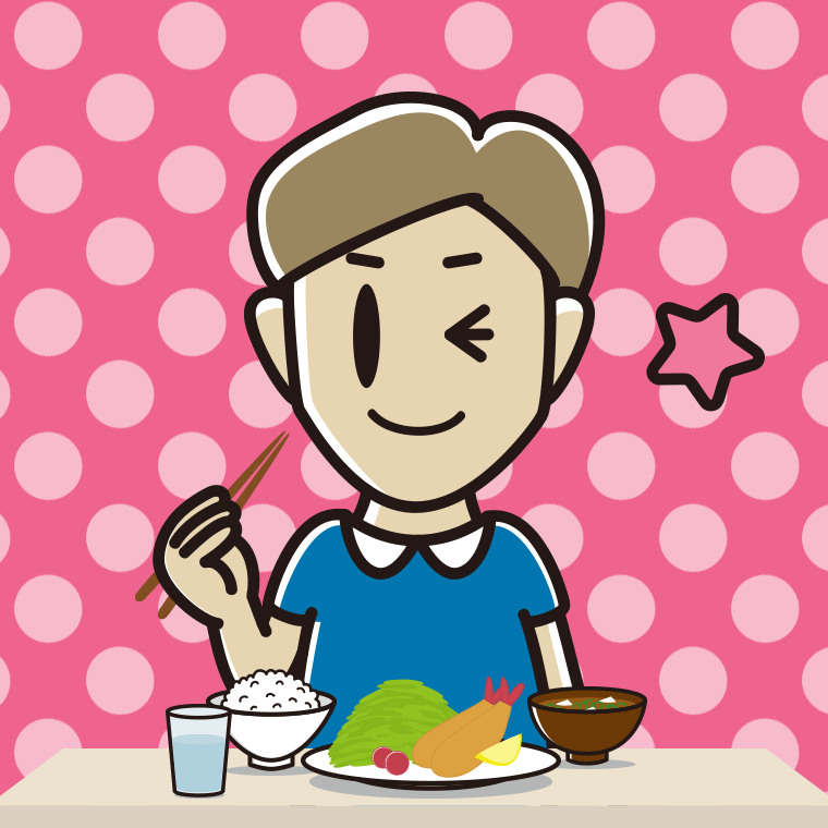 食事中にウインクする男性のイラスト【色、背景あり】PNG