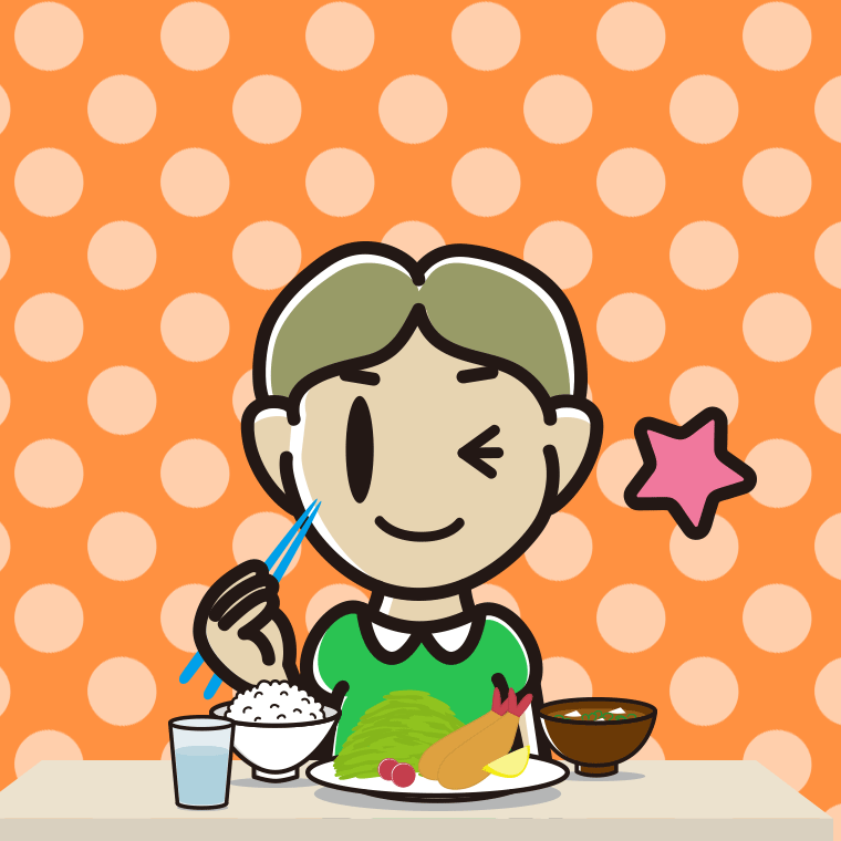 食事中にウインクする小学生男子のイラスト【色、背景あり】PNG