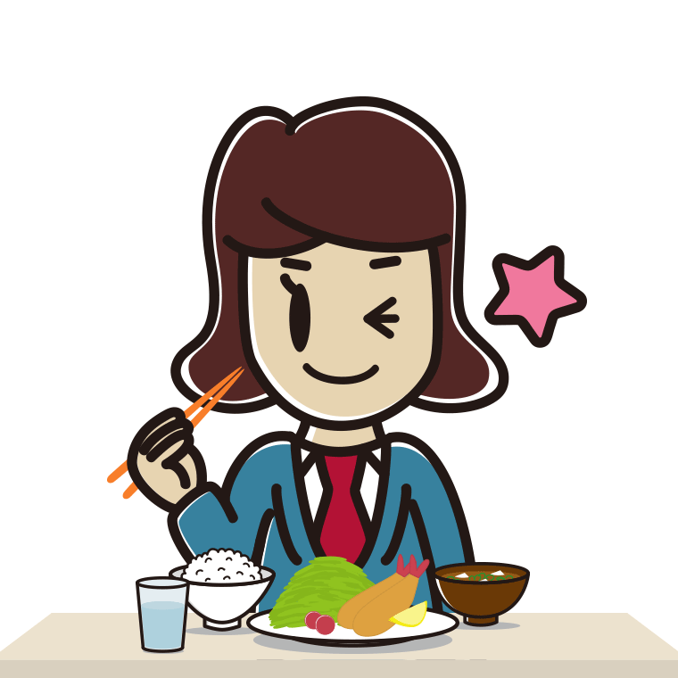 食事中にウインクする女子高校生のイラスト【色あり、背景なし】透過PNG