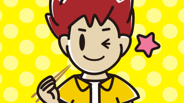 食事中にウインクする男子大学生のイラスト【色、背景あり】PNG