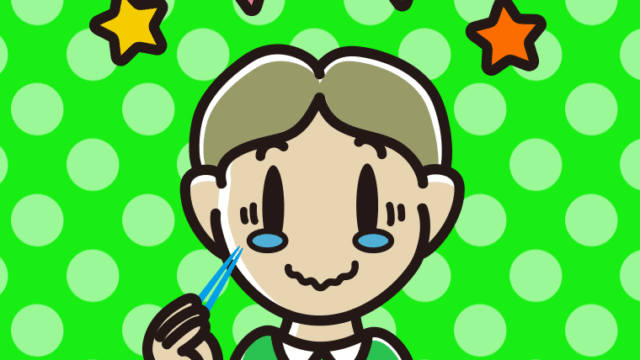 食事中にジーンとする小学生男子のイラスト【色、背景あり】PNG