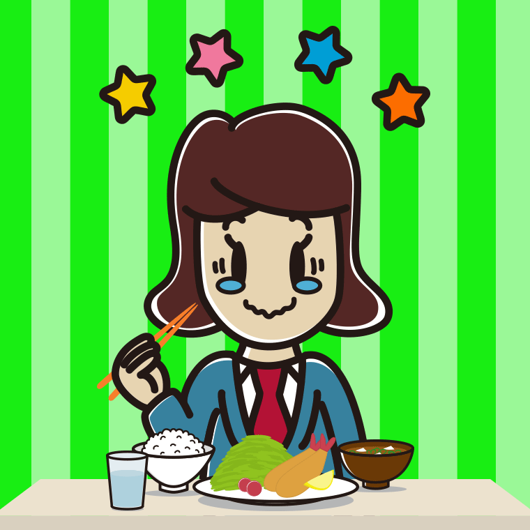 食事中にジーンとする女子高校生のイラスト【色、背景あり】PNG