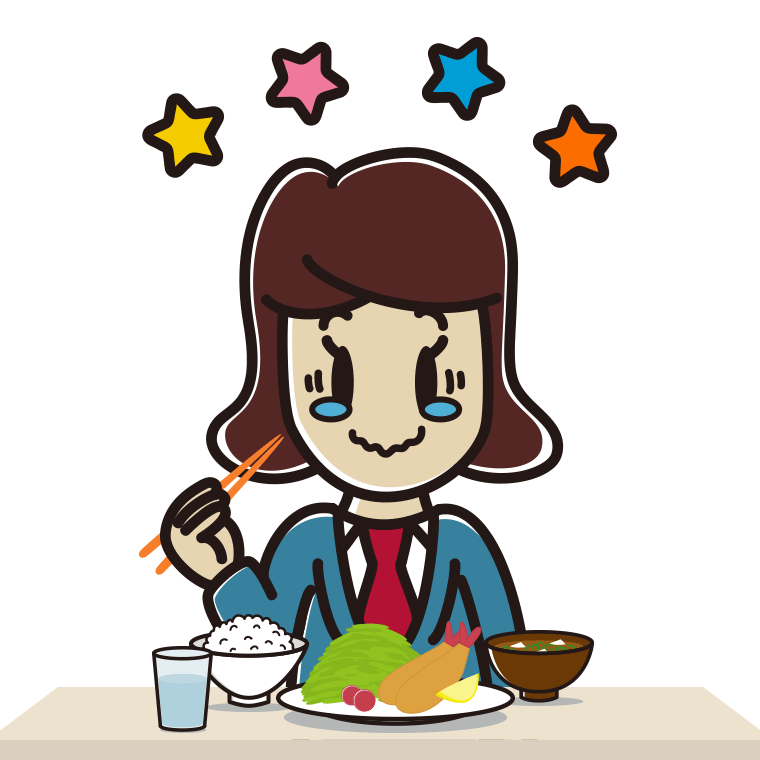 食事中にジーンとする女子高校生のイラスト【色あり、背景なし】透過PNG
