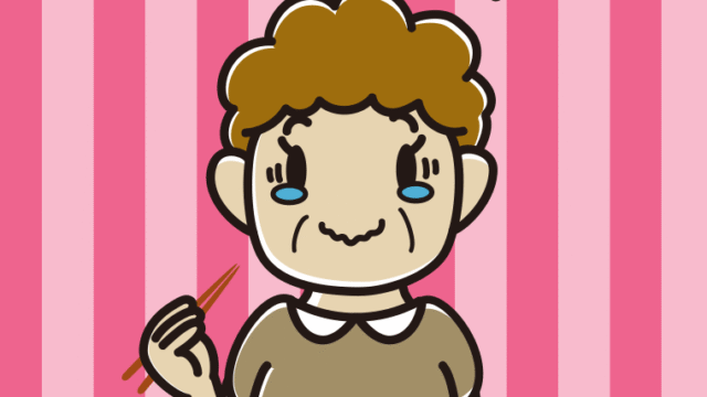 食事中にジーンとするおばさんのイラスト【色、背景あり】PNG