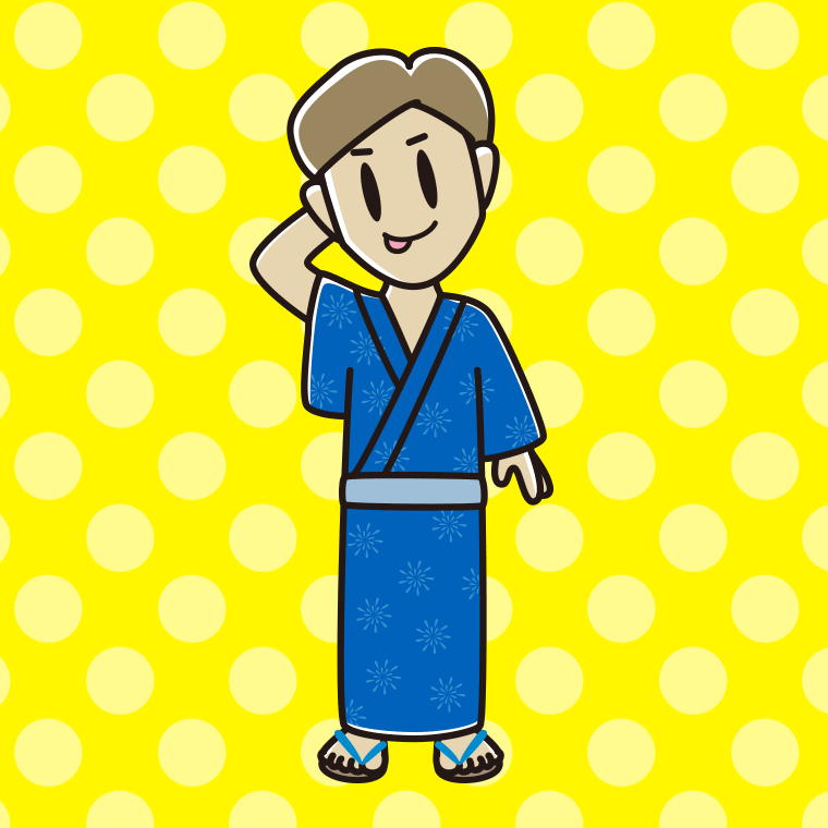テヘヘな浴衣姿の男性のイラスト【色、背景あり】PNG