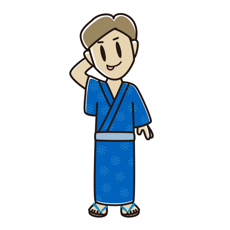テヘヘな浴衣姿の男性のイラスト【色あり、背景なし】透過PNG