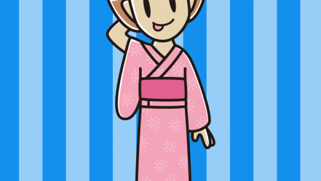 テヘヘな浴衣姿の女性のイラスト【色、背景あり】PNG