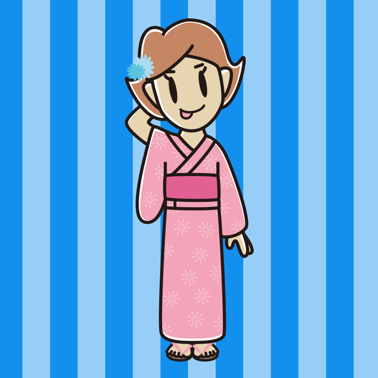 テヘヘな浴衣姿の女性のイラスト【色、背景あり】PNG