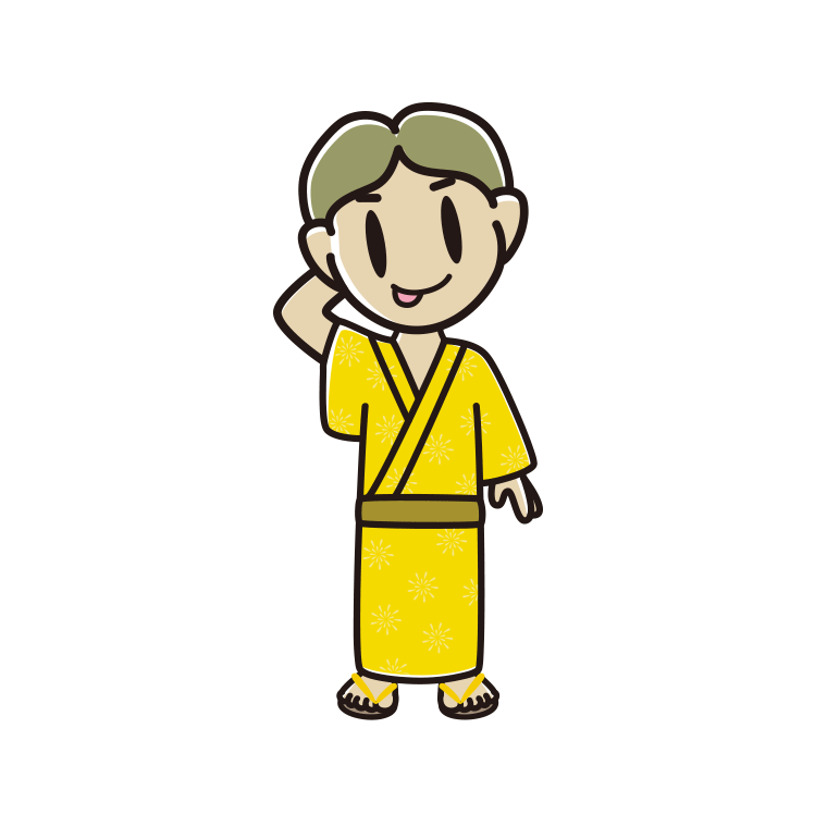 テヘヘな浴衣姿の小学生男子のイラスト【色あり、背景なし】透過PNG