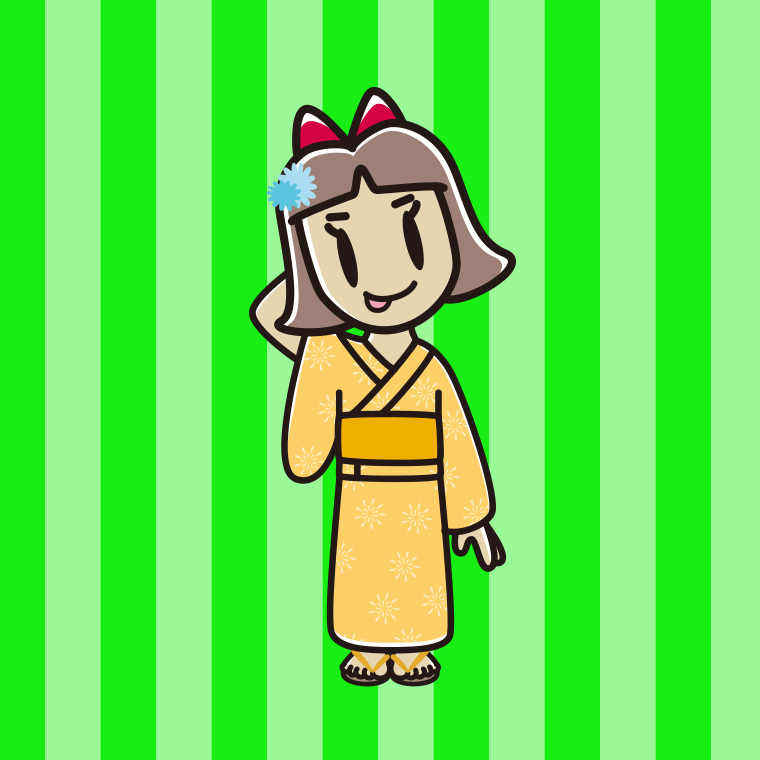テヘヘな浴衣姿の小学生女子のイラスト【色、背景あり】PNG