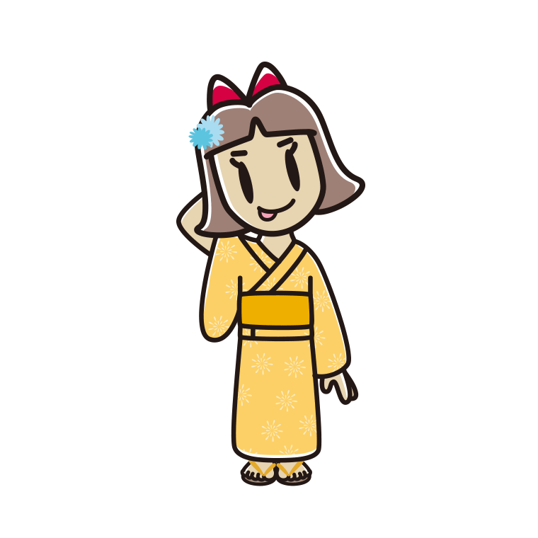 テヘヘな浴衣姿の小学生女子のイラスト【色あり、背景なし】透過PNG
