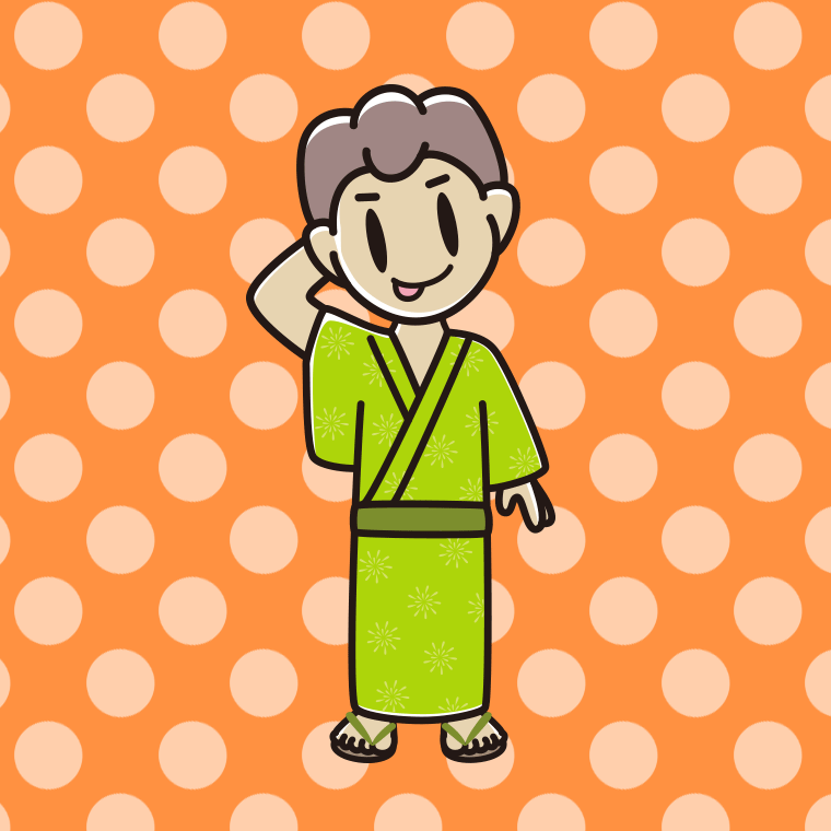 テヘヘな浴衣姿の男子中学生のイラスト【色、背景あり】PNG