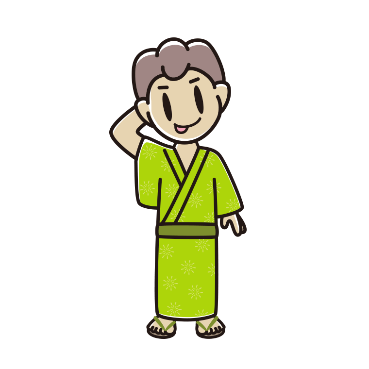 テヘヘな浴衣姿の男子中学生のイラスト【色あり、背景なし】透過PNG