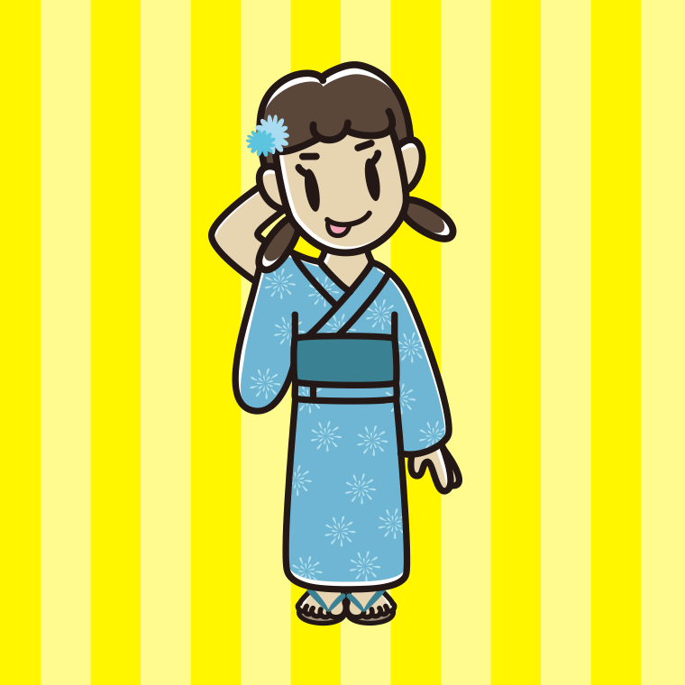 テヘヘな浴衣姿の女子中学生のイラスト【色、背景あり】PNG
