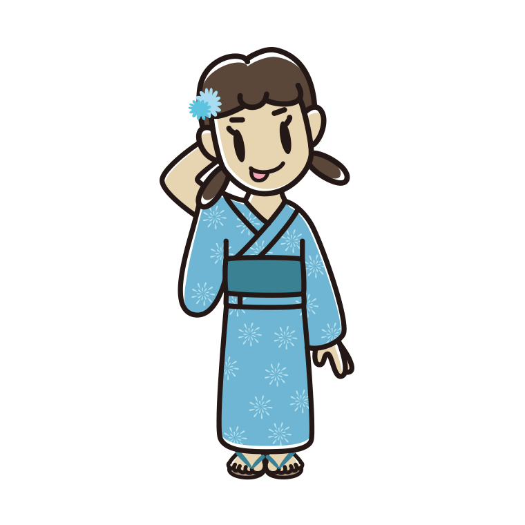 テヘヘな浴衣姿の女子中学生のイラスト【色あり、背景なし】透過PNG