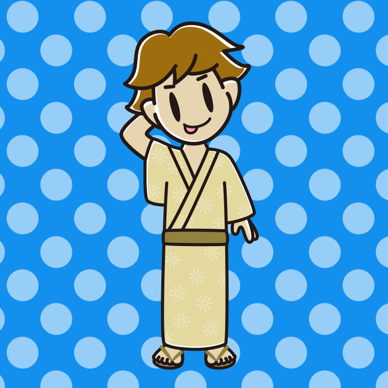 テヘヘな浴衣姿の男子高校生のイラスト【色、背景あり】PNG