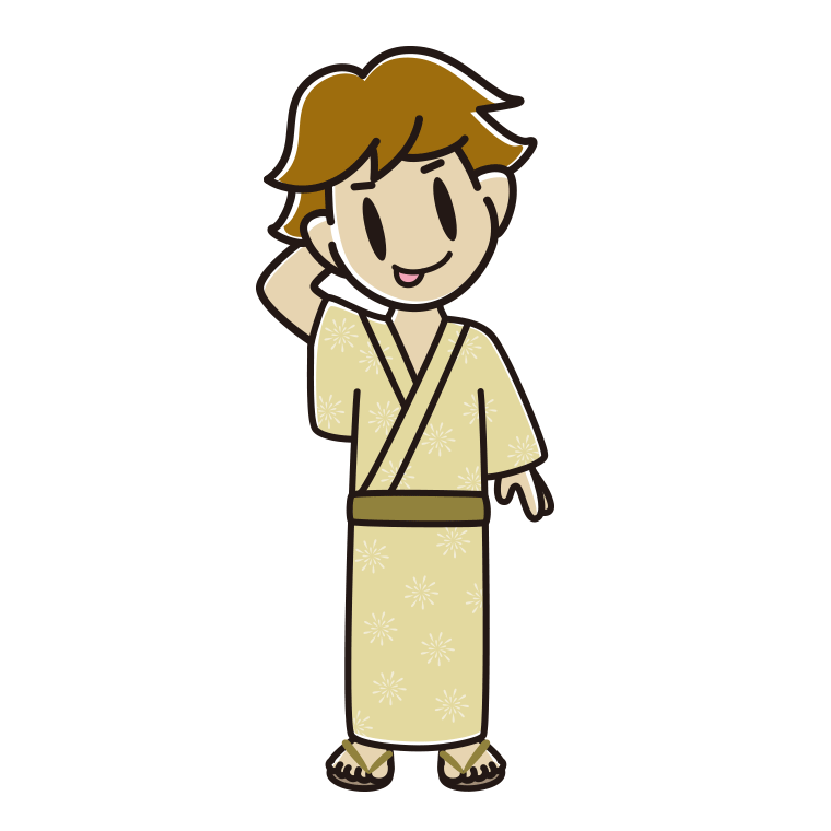 テヘヘな浴衣姿の男子高校生のイラスト【色あり、背景なし】透過PNG