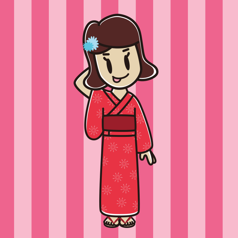 テヘヘな浴衣姿の女子高校生のイラスト【色、背景あり】PNG