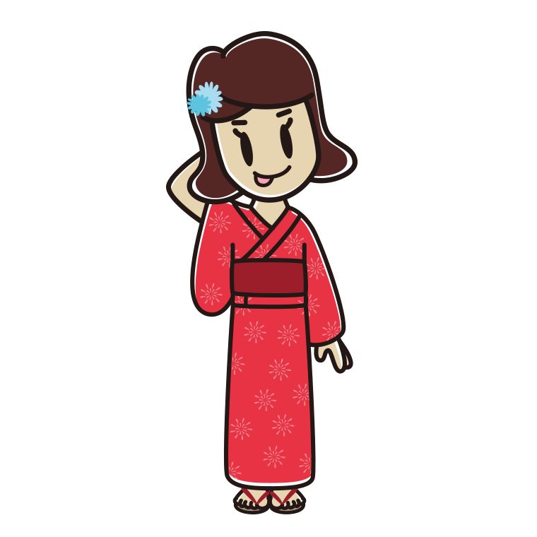 テヘヘな浴衣姿の女子高校生のイラスト【色あり、背景なし】透過PNG