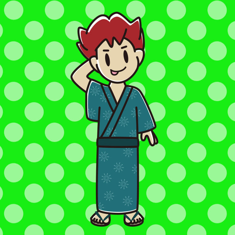 テヘヘな浴衣姿の男子大学生のイラスト【色、背景あり】PNG