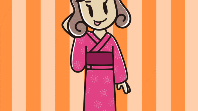 テヘヘな浴衣姿の女子大学生のイラスト【色、背景あり】PNG