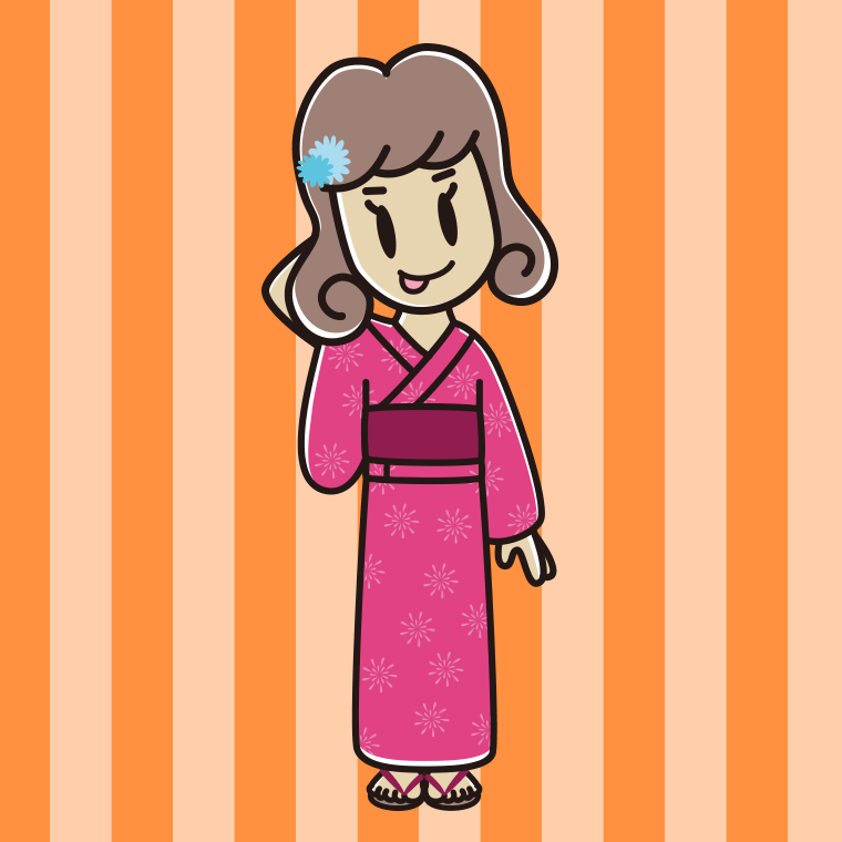 テヘヘな浴衣姿の女子大学生のイラスト【色、背景あり】PNG