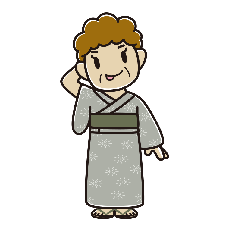 テヘヘな浴衣姿のおばさんのイラスト【色あり、背景なし】透過PNG