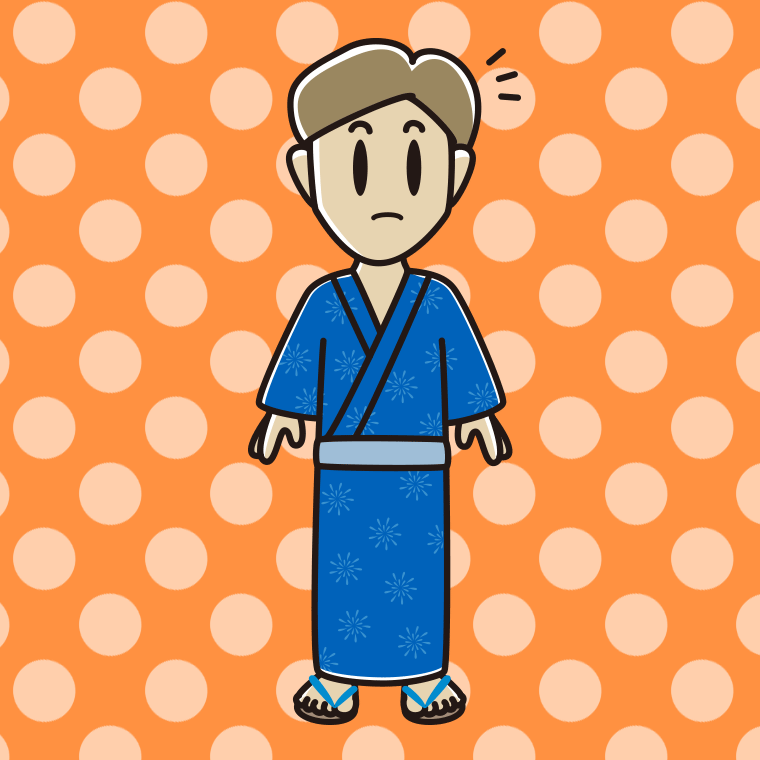何かに気付く浴衣姿の男性のイラスト【色、背景あり】PNG