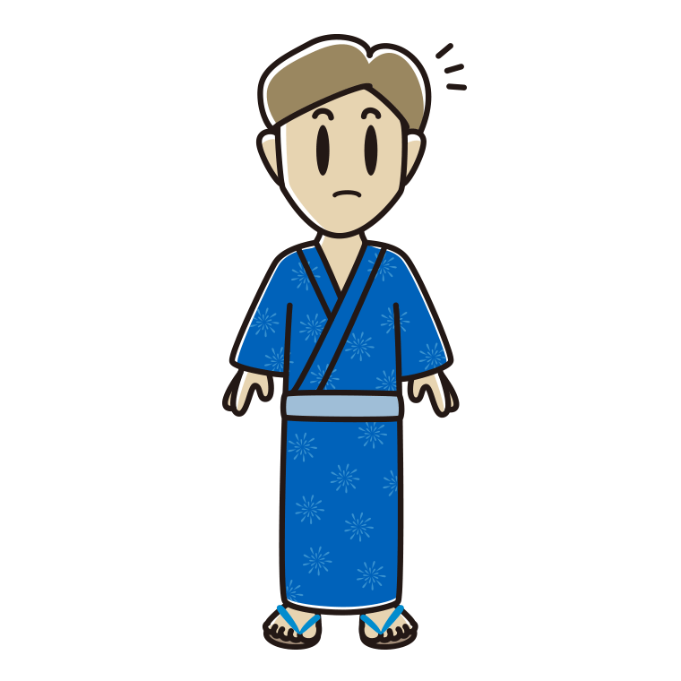 何かに気付く浴衣姿の男性のイラスト【色あり、背景なし】透過PNG