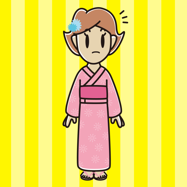 何かに気付く浴衣姿の女性のイラスト【色、背景あり】PNG