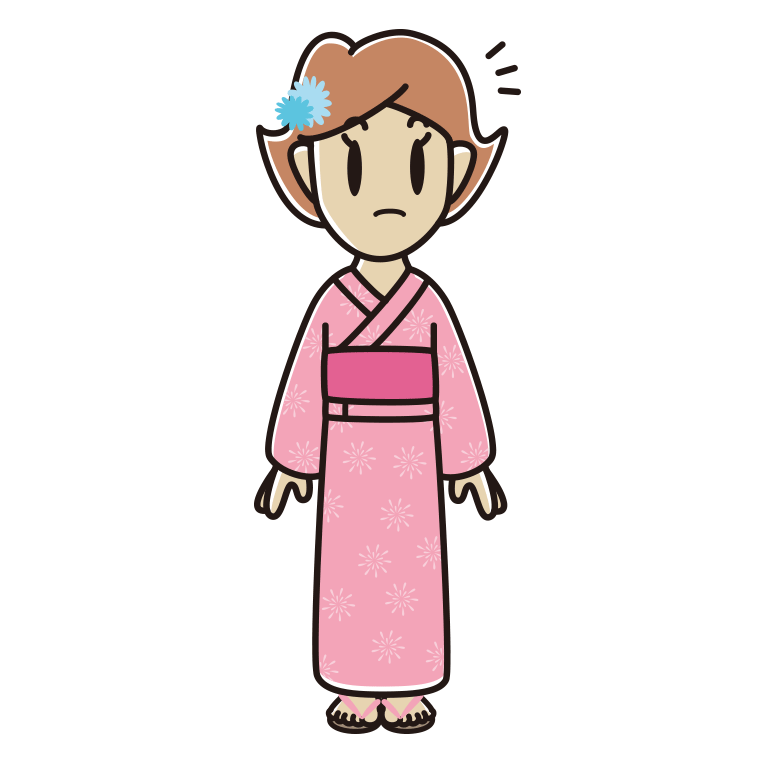何かに気付く浴衣姿の女性のイラスト【色あり、背景なし】透過PNG