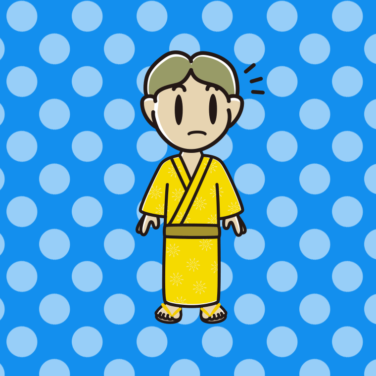 何かに気付く浴衣姿の小学生男子のイラスト【色、背景あり】PNG