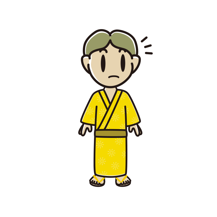 何かに気付く浴衣姿の小学生男子のイラスト【色あり、背景なし】透過PNG
