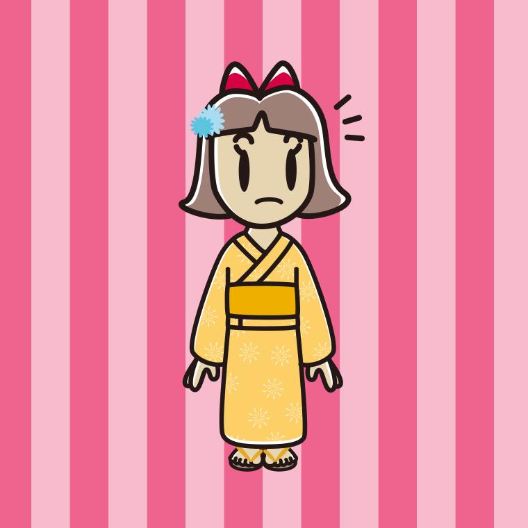 何かに気付く浴衣姿の小学生女子のイラスト【色、背景あり】PNG