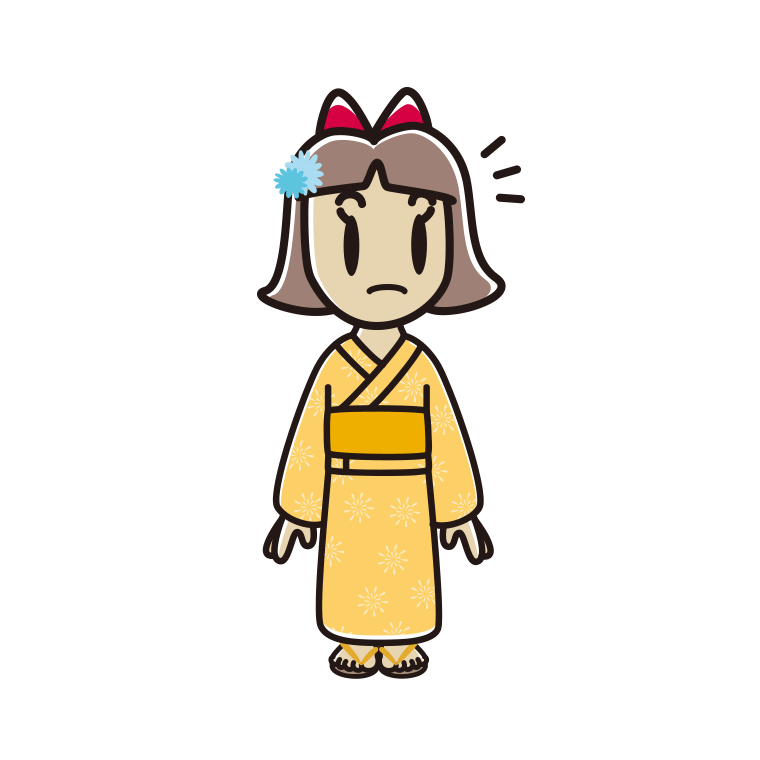 何かに気付く浴衣姿の小学生女子のイラスト【色あり、背景なし】透過PNG