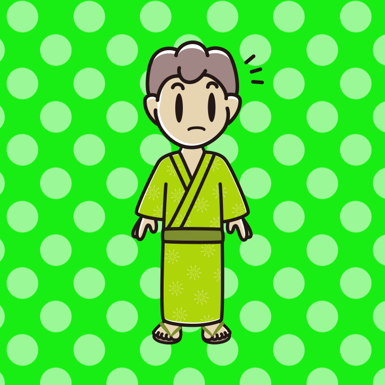 何かに気付く浴衣姿の男子中学生のイラスト【色、背景あり】PNG