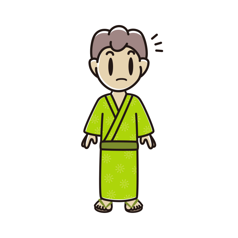 何かに気付く浴衣姿の男子中学生のイラスト【色あり、背景なし】透過PNG