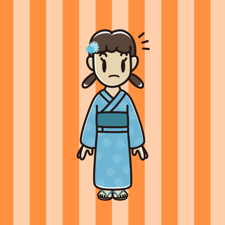 何かに気付く浴衣姿の女子中学生のイラスト【色、背景あり】PNG