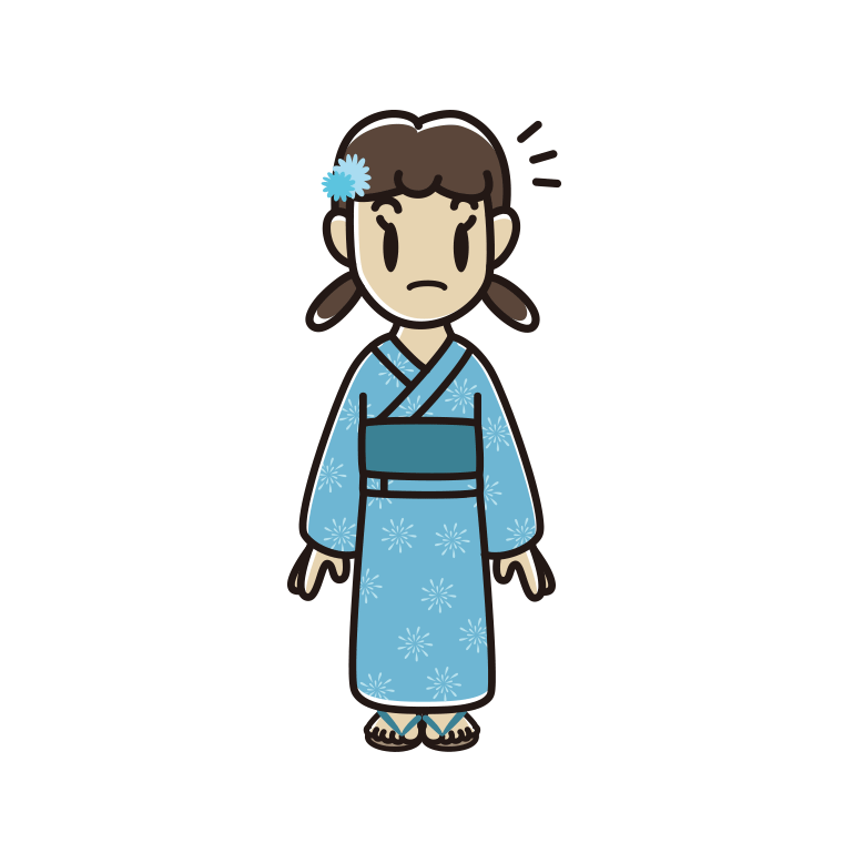 何かに気付く浴衣姿の女子中学生のイラスト【色あり、背景なし】透過PNG